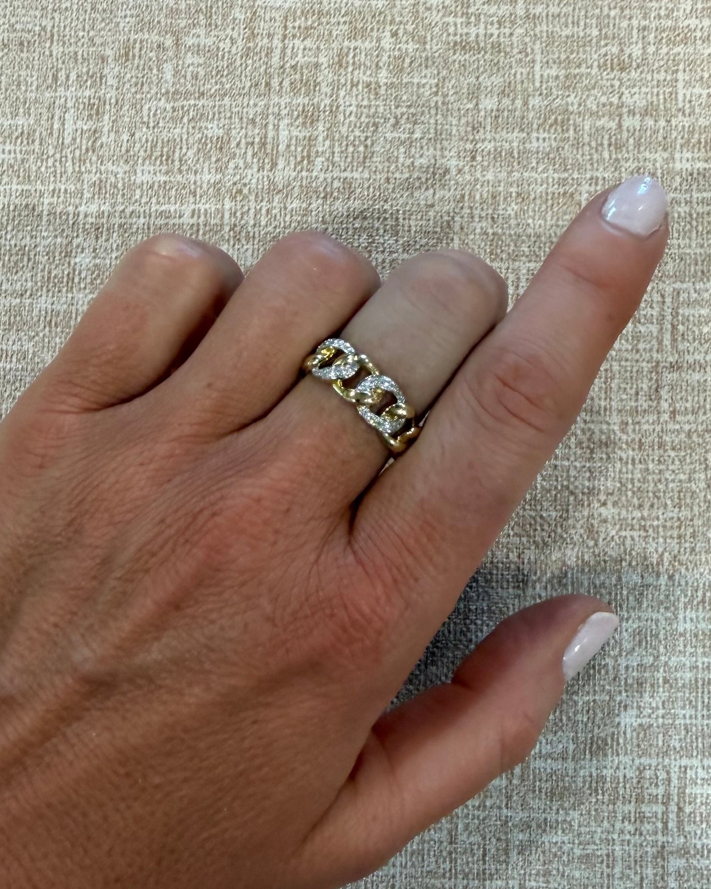 .19 cttw gold and natural pave diamond Cuban link ring