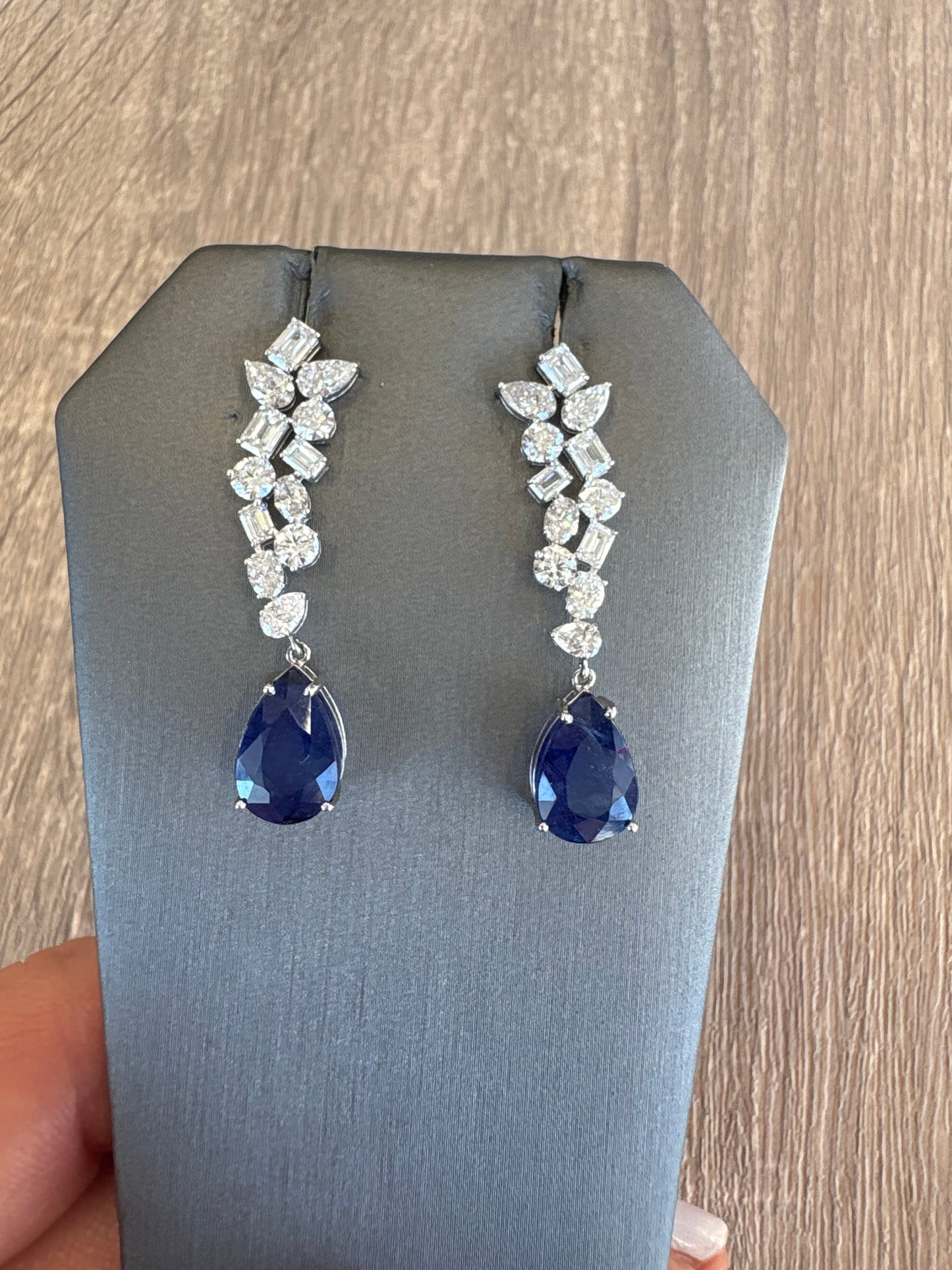 4 cttw multi shape earrings with sapphire pear drop