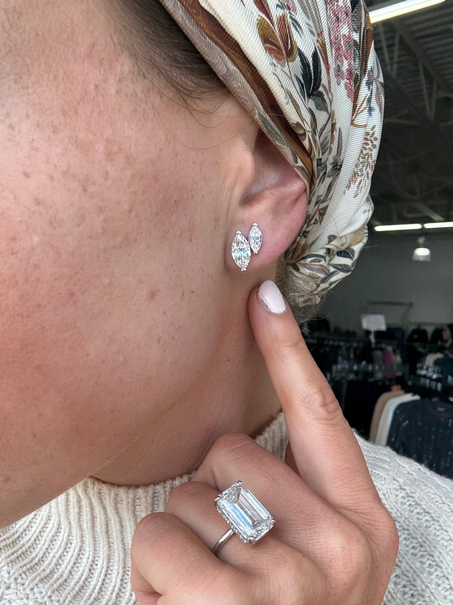 3 cttw 2 Stone Marquis Studs