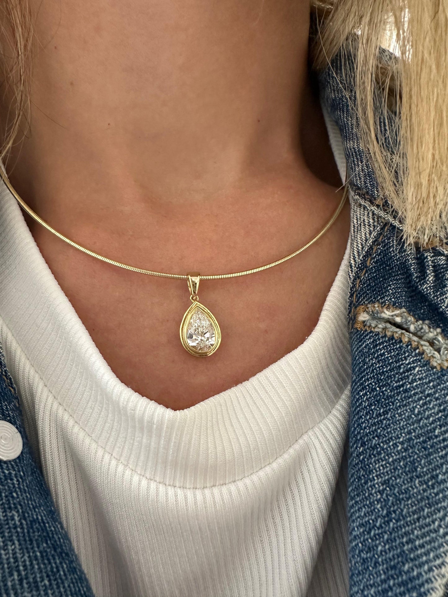 2 ct Double Bezel Pear On Omega Chain