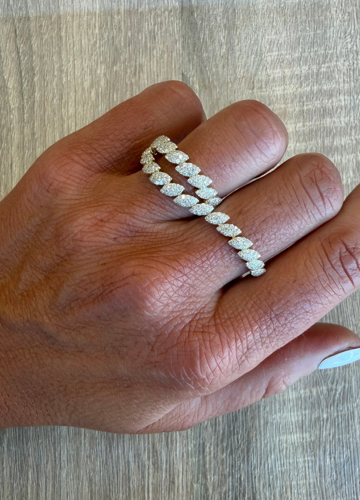 .91 cttw yellow gold natural pave diamond pear two finger ring