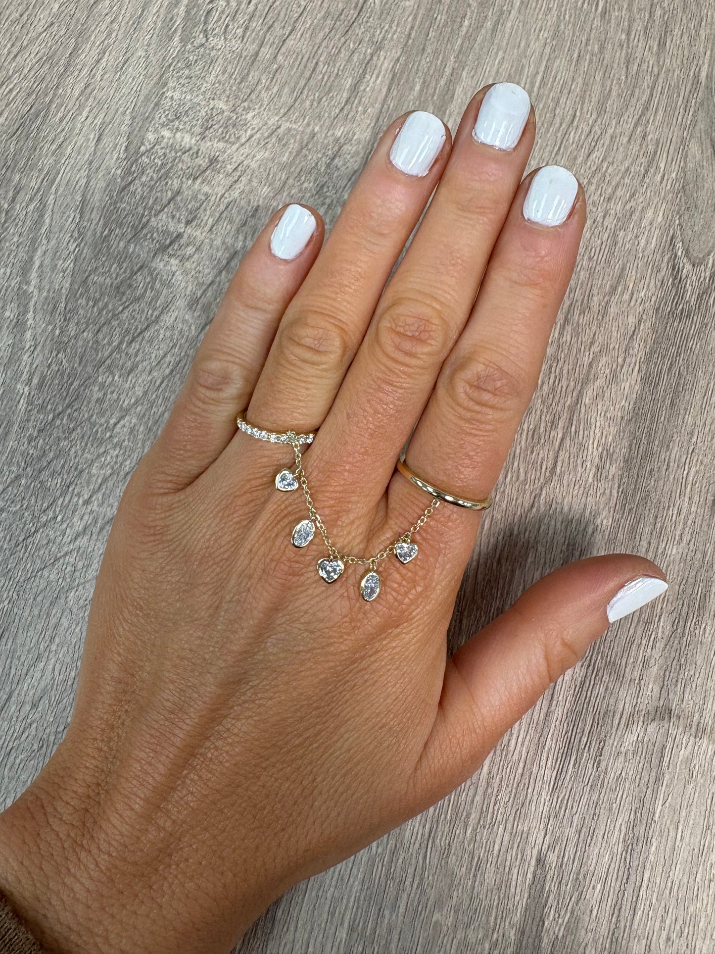 Multi Shape Chain 2 Finger Ring 1 Pave 1 Plain