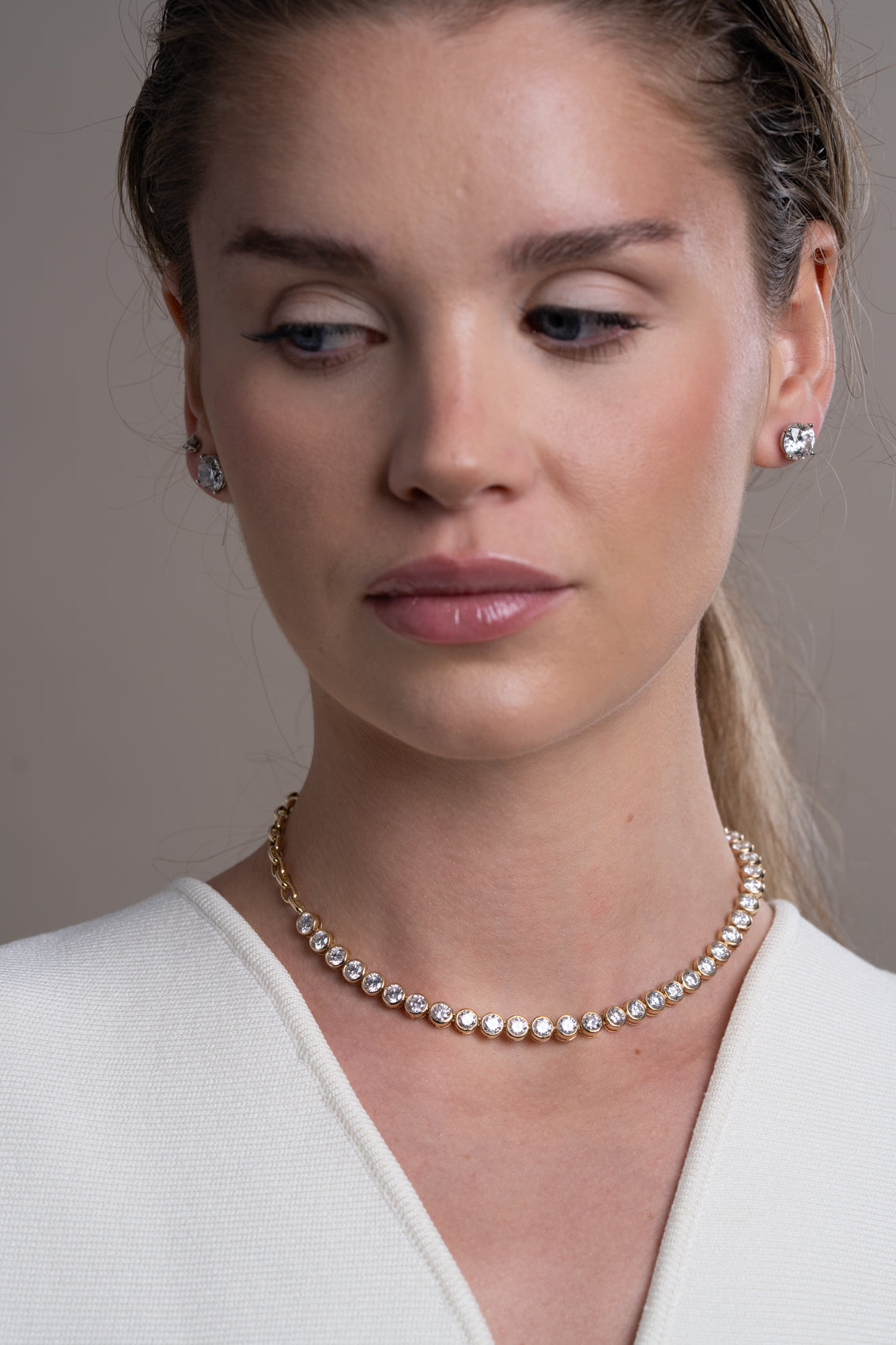 Halfway Bezel Tennis Necklace