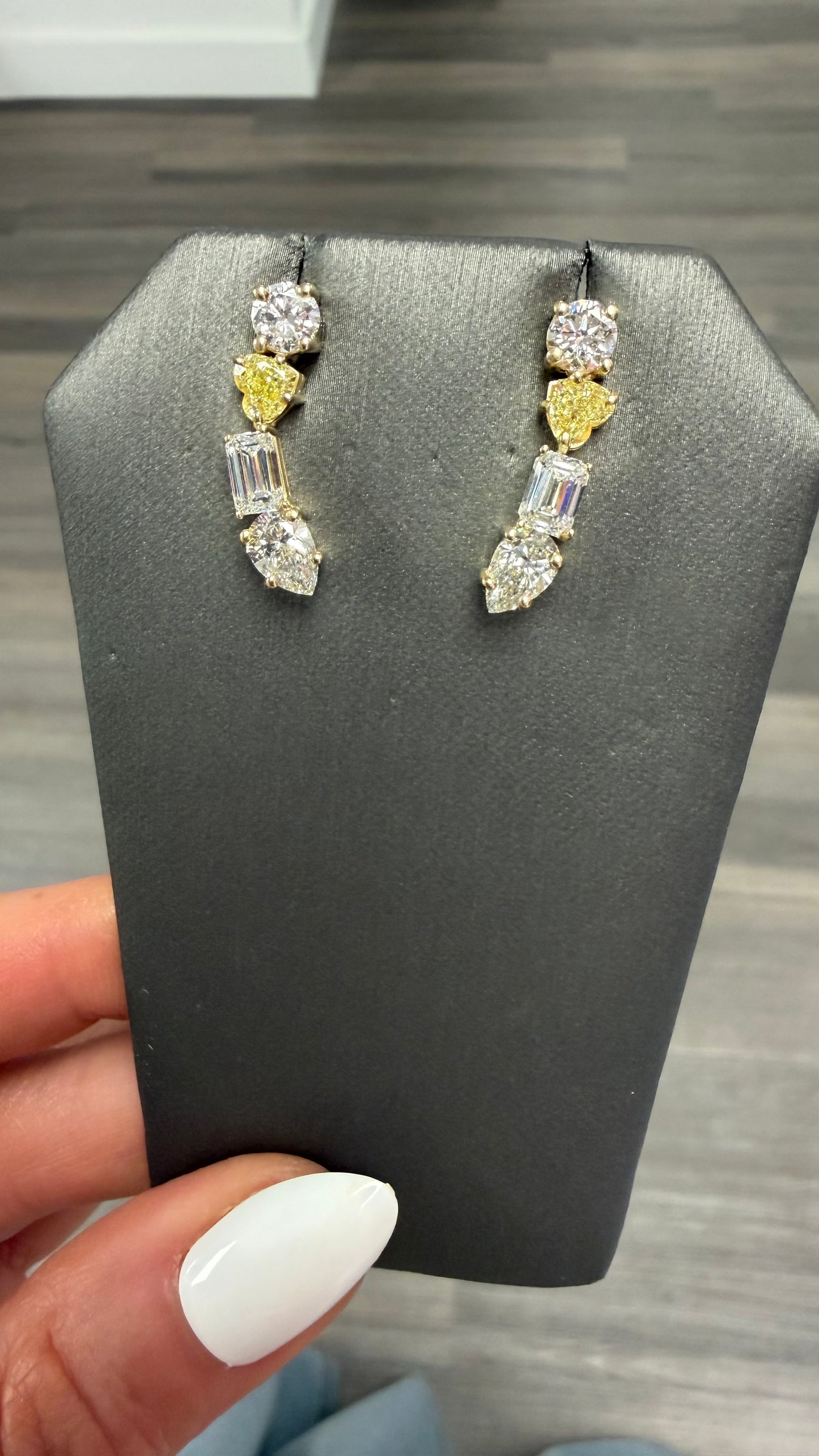 4.44 cttw multi shape drop earrings with yellow diamond heart