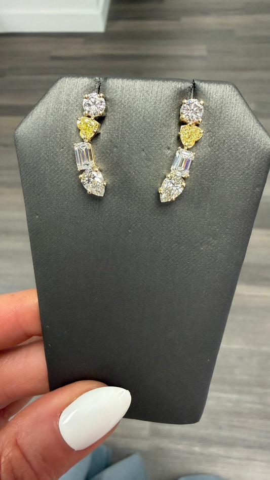 4.44 cttw multi shape drop earrings with yellow diamond heart