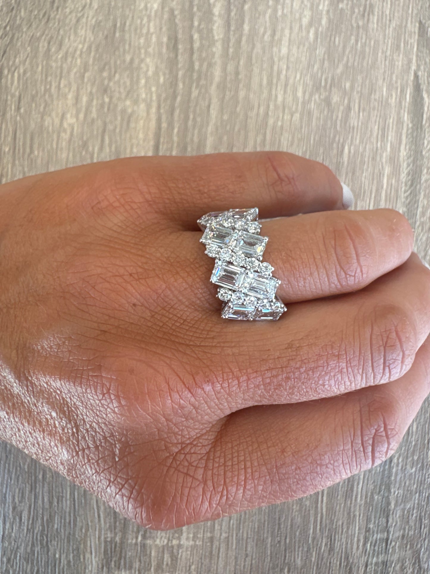 5.81 cttw slanted emerald & round cocktail ring