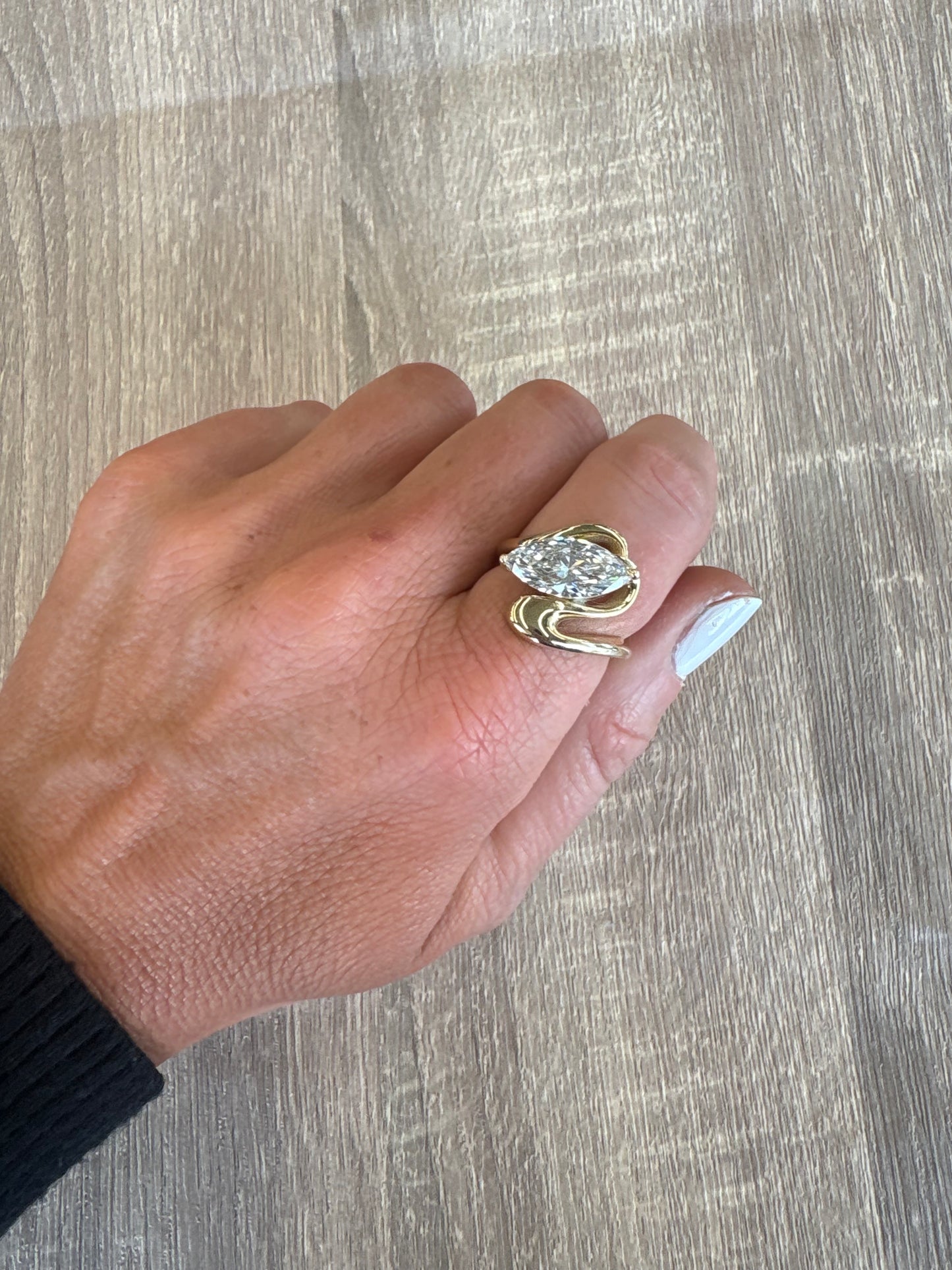 3 ct Marquis squiggly ring