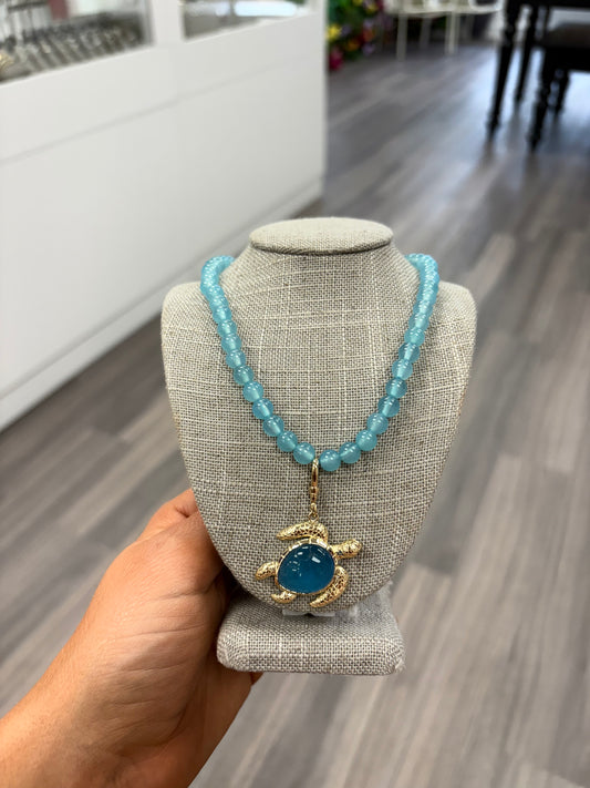 Turquoise Beaded Chain With Turtle Charm