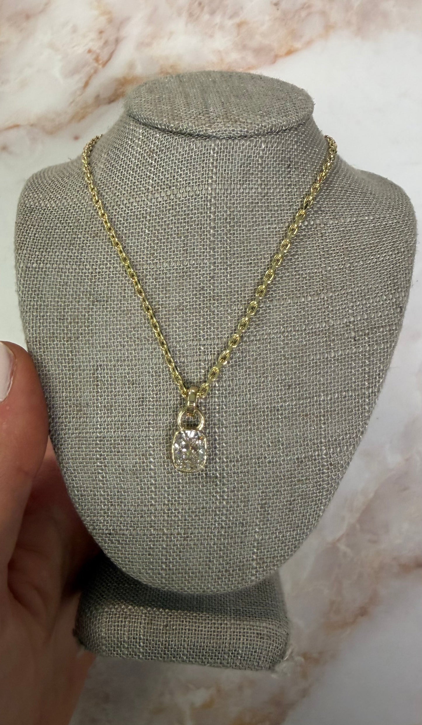 3 ct bezel cushion cut charm necklace