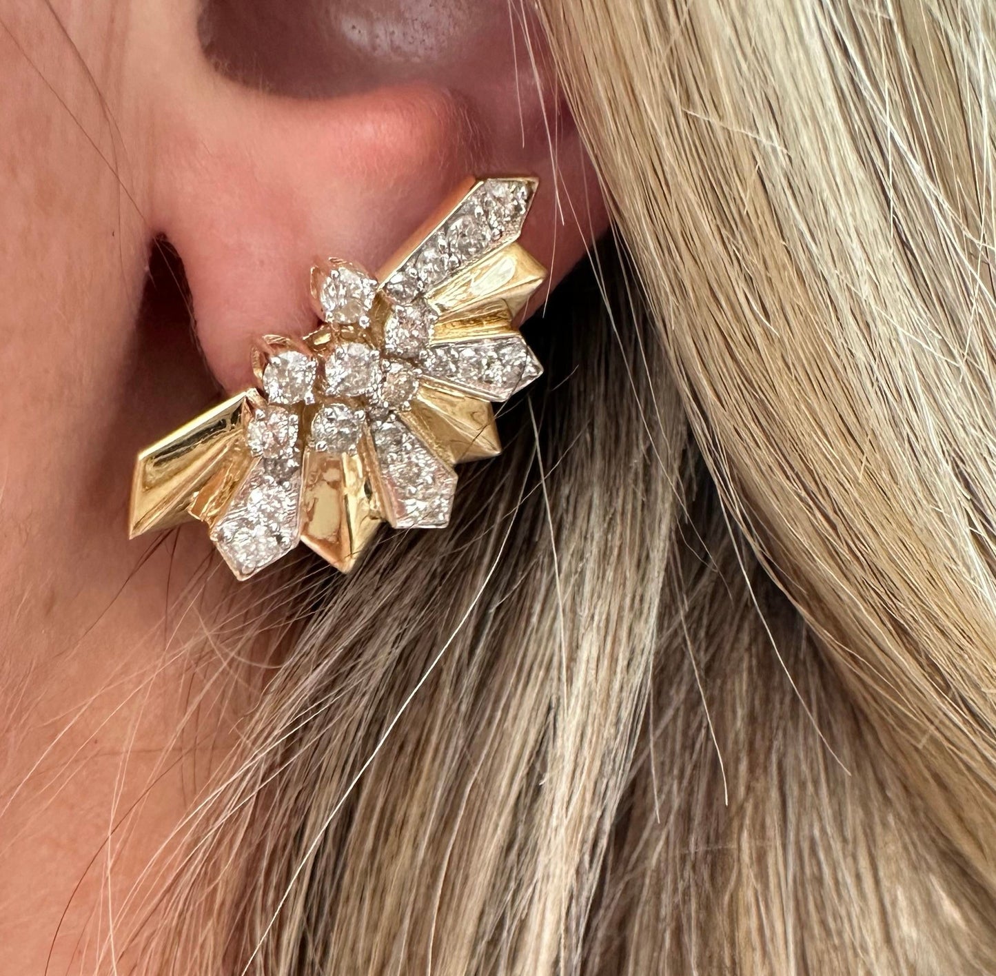 2.41 cttw natural diamond & gold geometric earrings