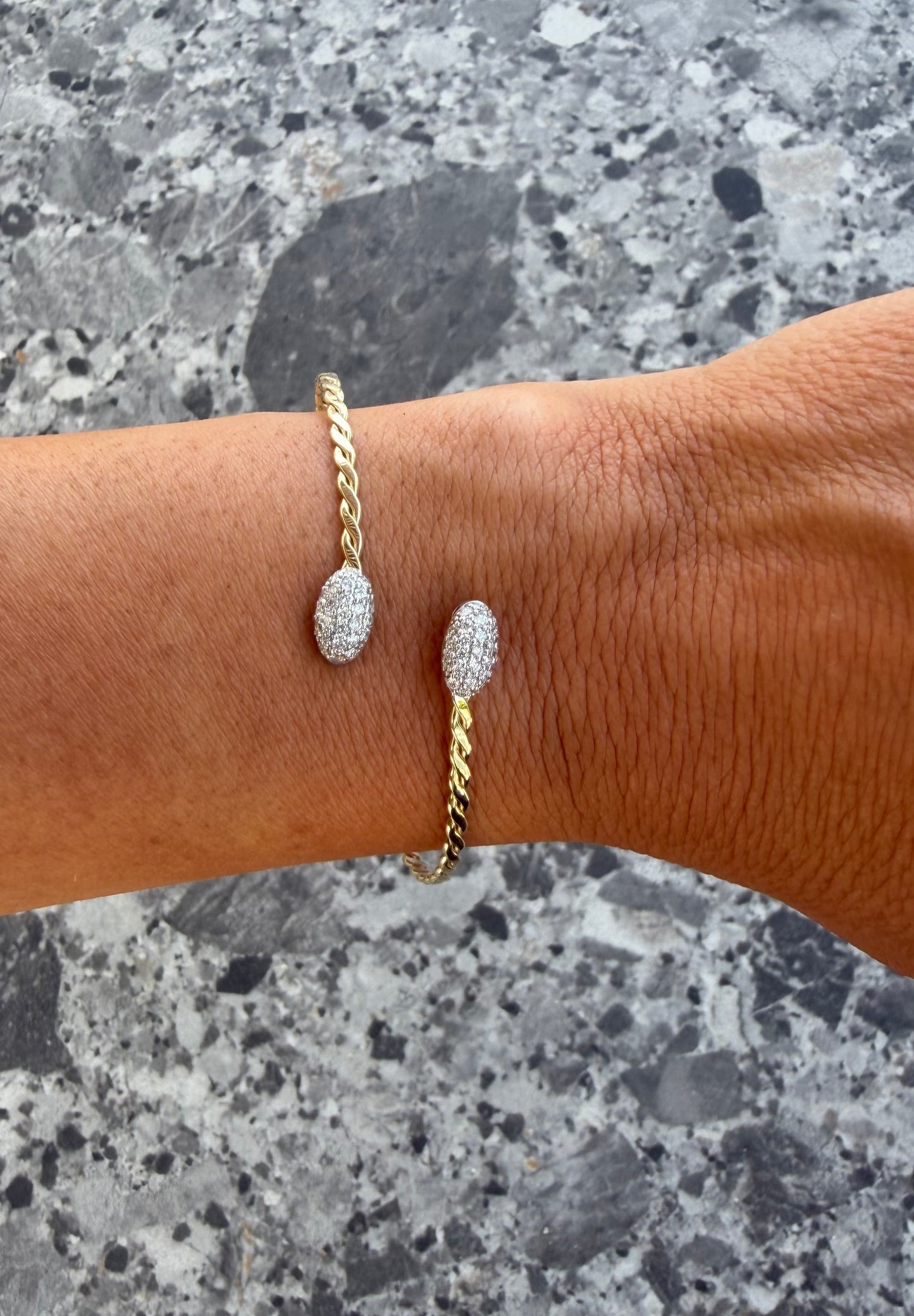 .58 cttw twisted gold wrap bangle with pave ovals