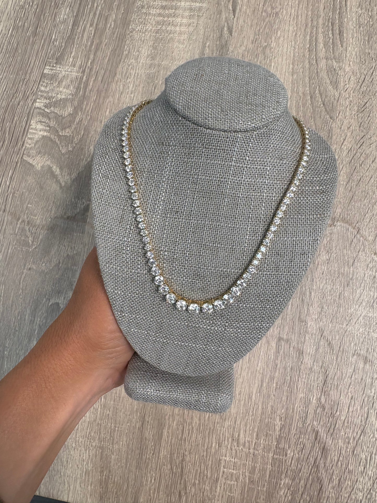 8 ct 3 Prong Yellow Gold Halfway Tennis Necklace