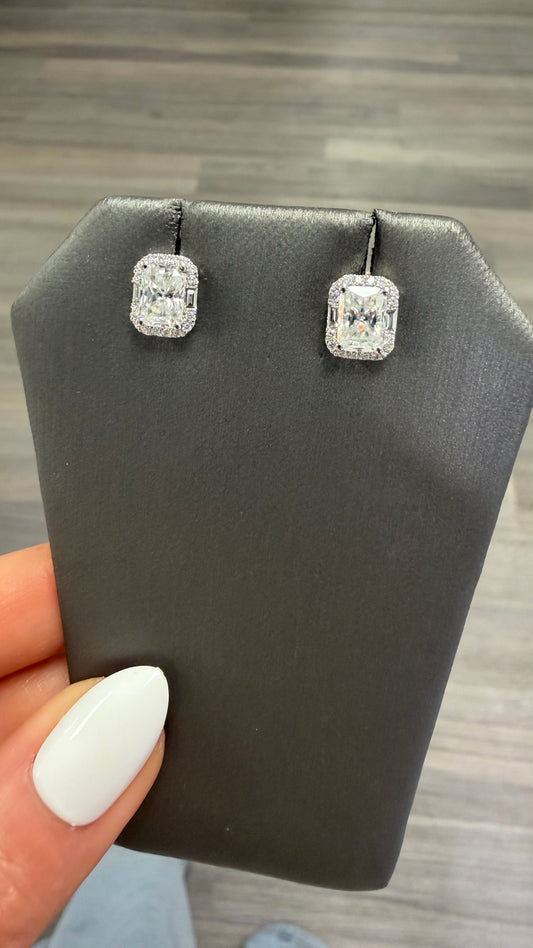 1.78 cttw radiant studs with round and baguette halo