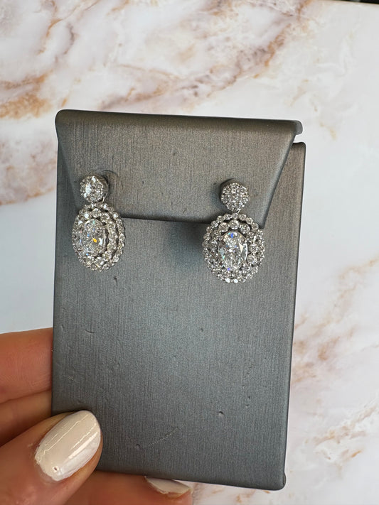 2 cttw oval with 1.9 cttw double halo drop earrings