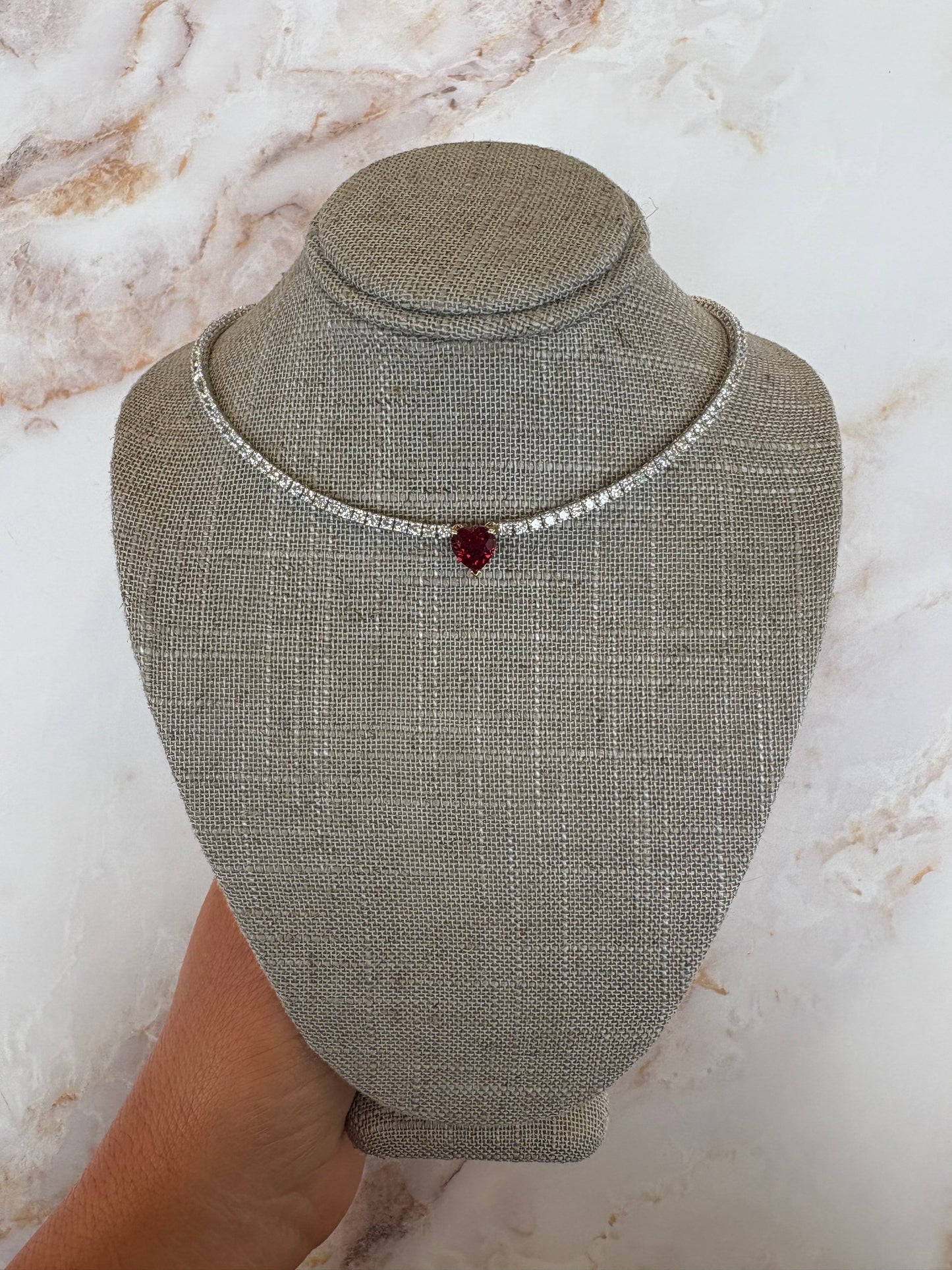 3.25 cttw halfway tennis with 2 ct ruby heart center
