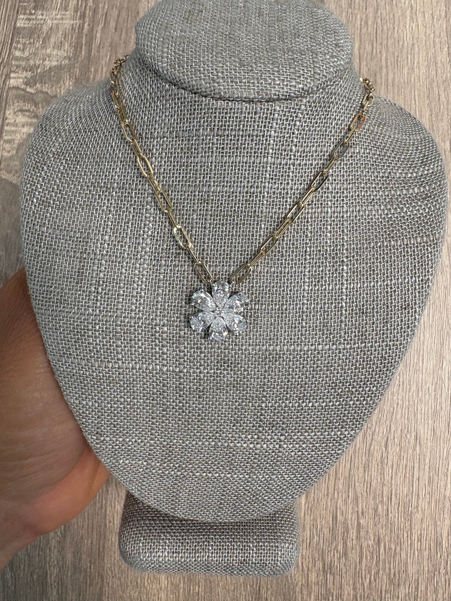 2.19 cttw Flower on Paperclip Chain