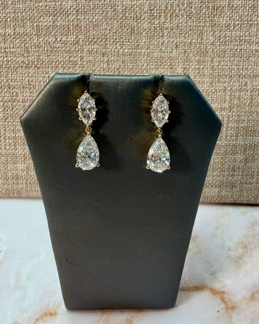6.18 cttw yellow gold marquis and pear drop earrings