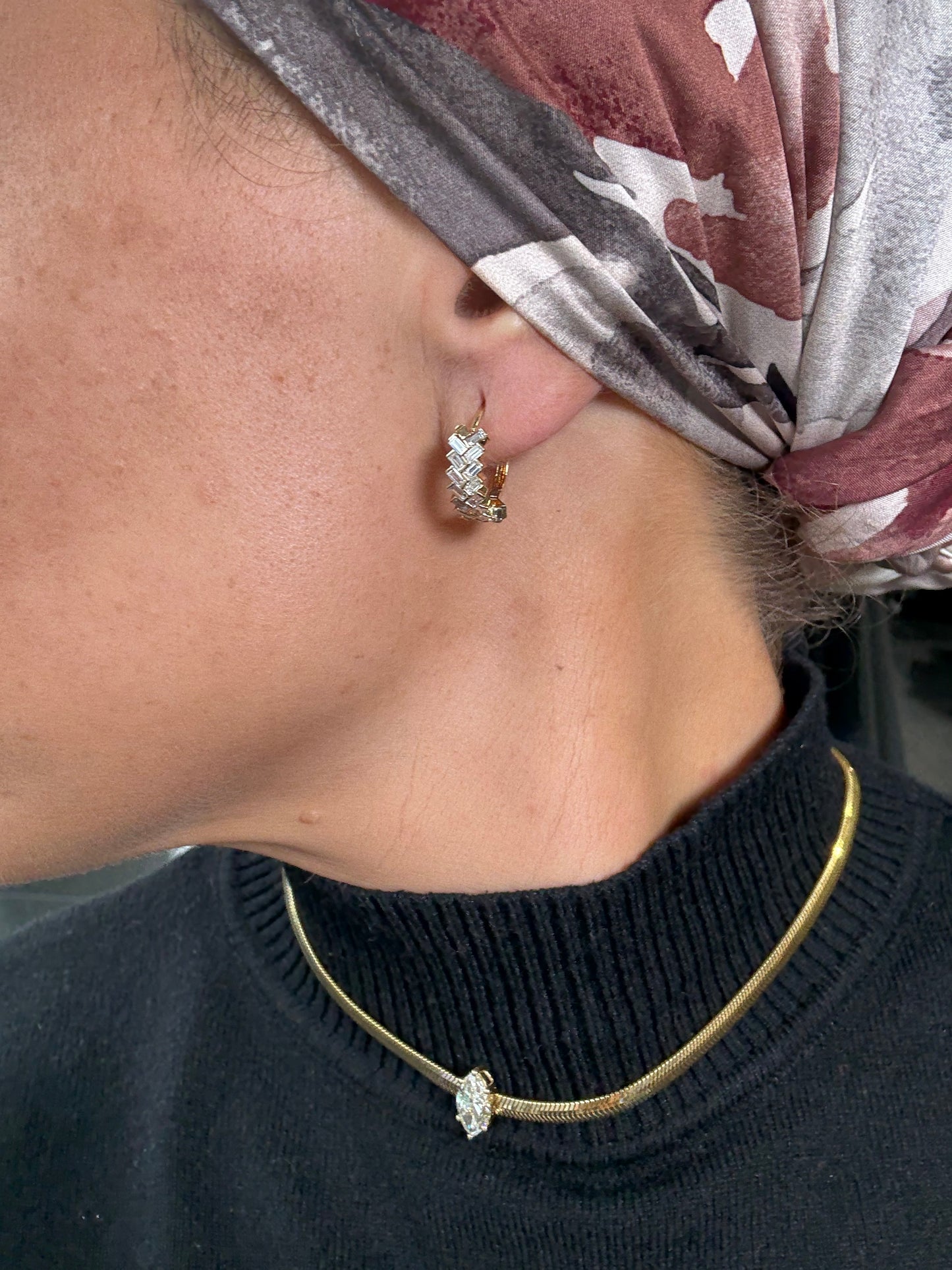 1 cttw Yellow Gold Baguette Halfway Hoops