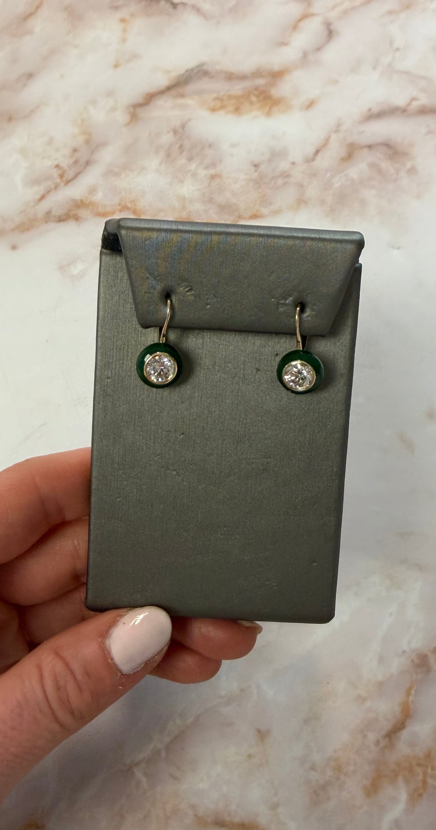 2 cttw round bezel diamond on hanging green stone