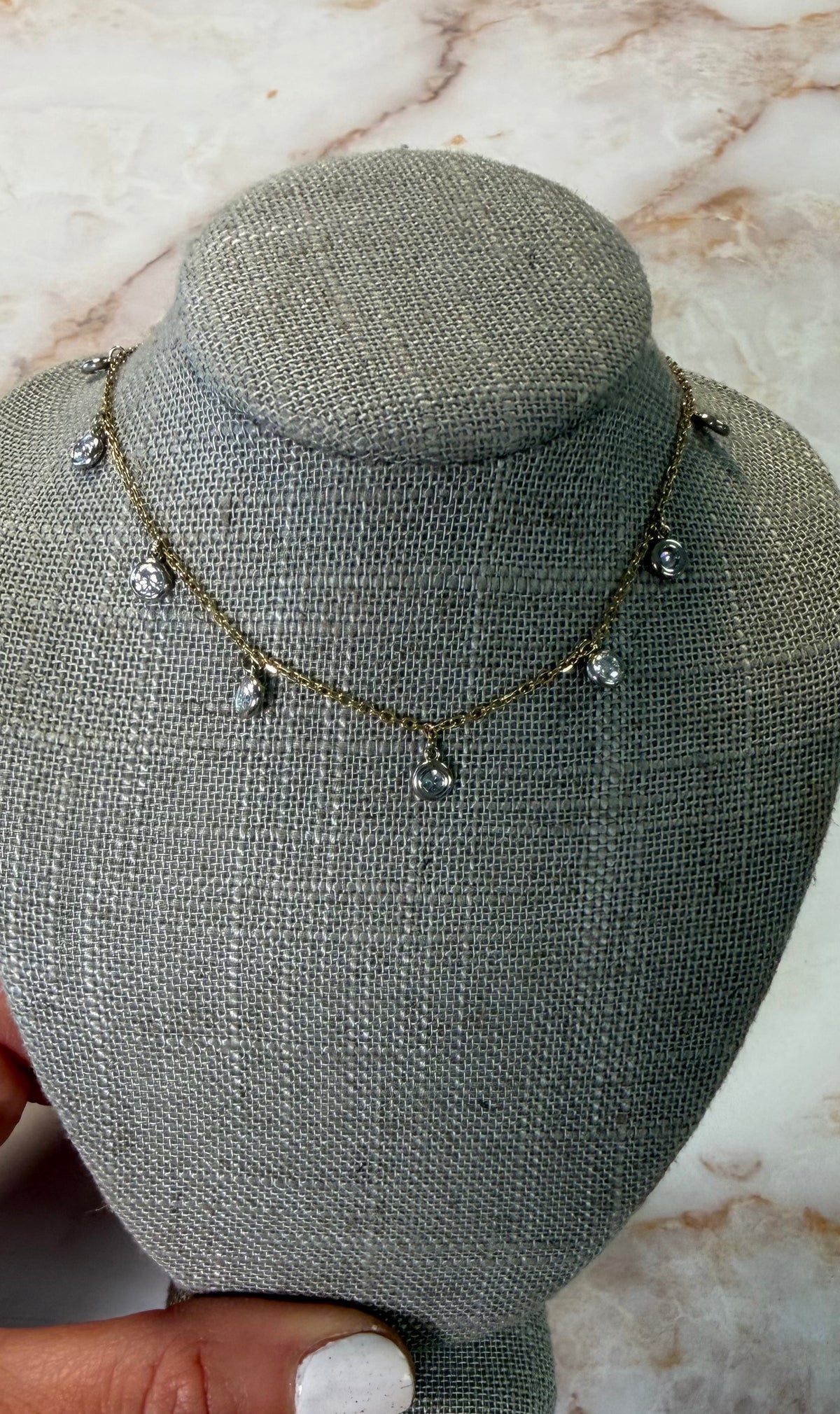 1.10 cttw hanging white gold round bezel diamond necklace