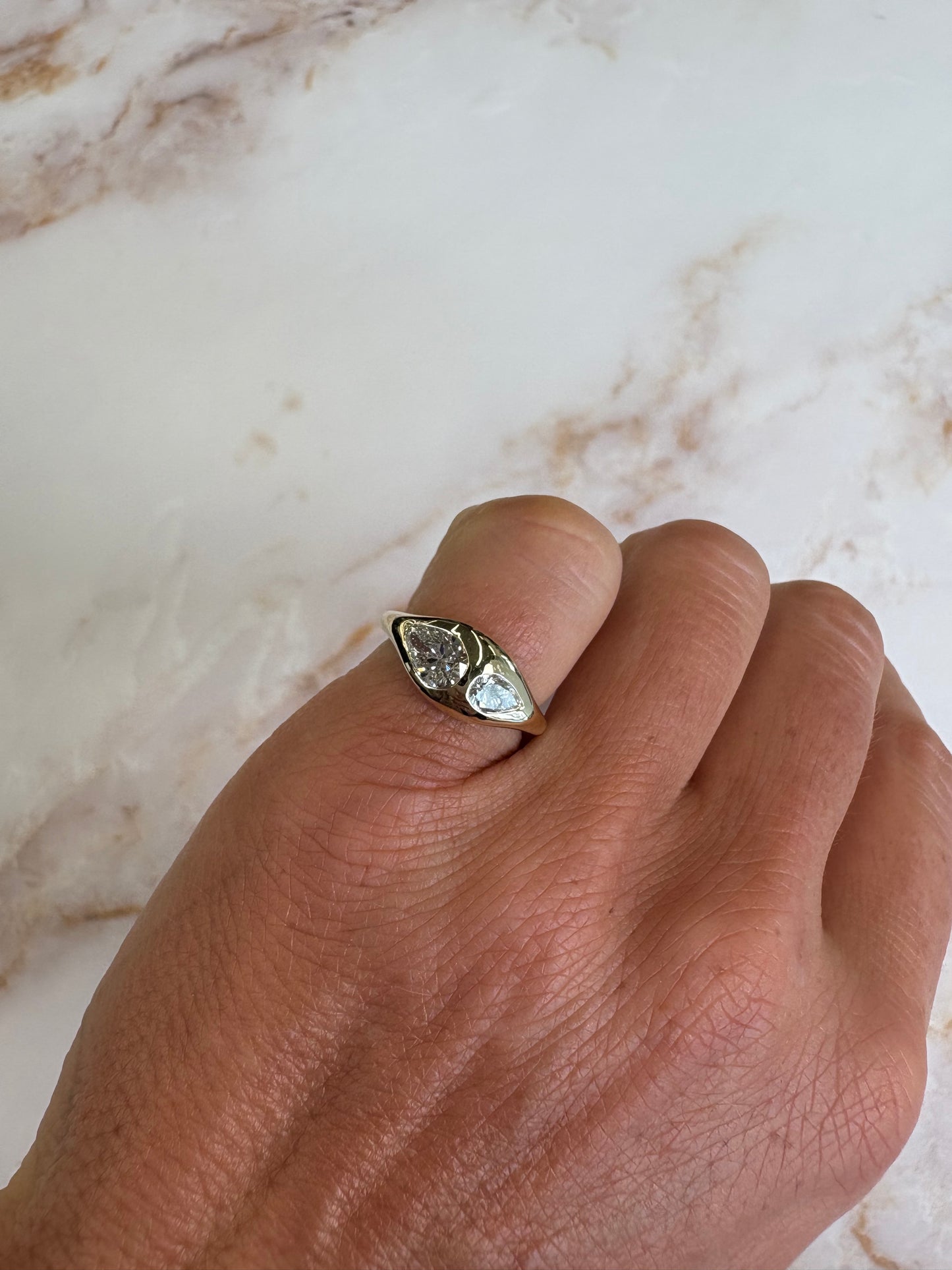 1 ct yellow gold pinky ring with pears