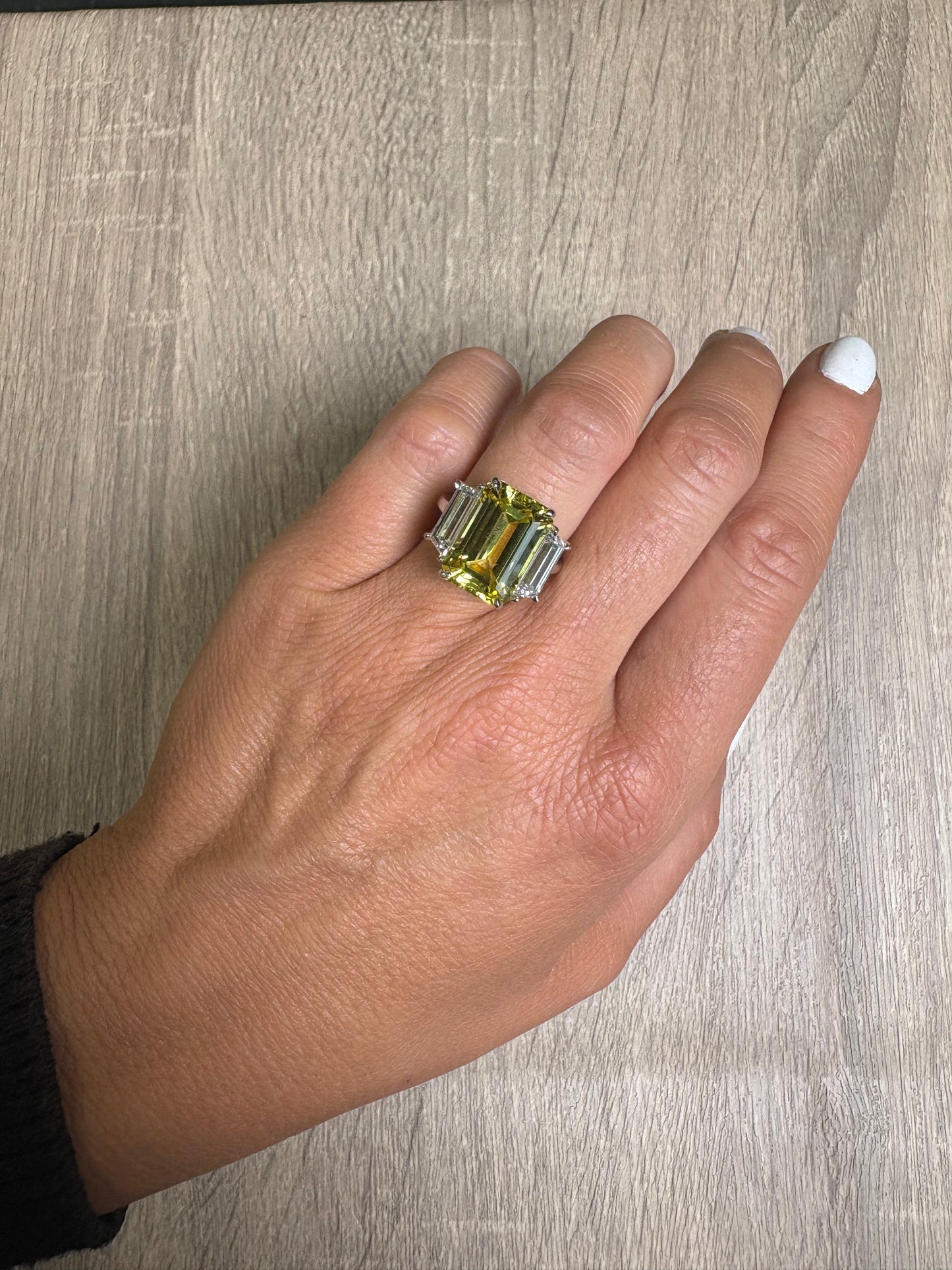 12 cttw Yellow Sapphire Emerald Ring With Baguette Side Stones