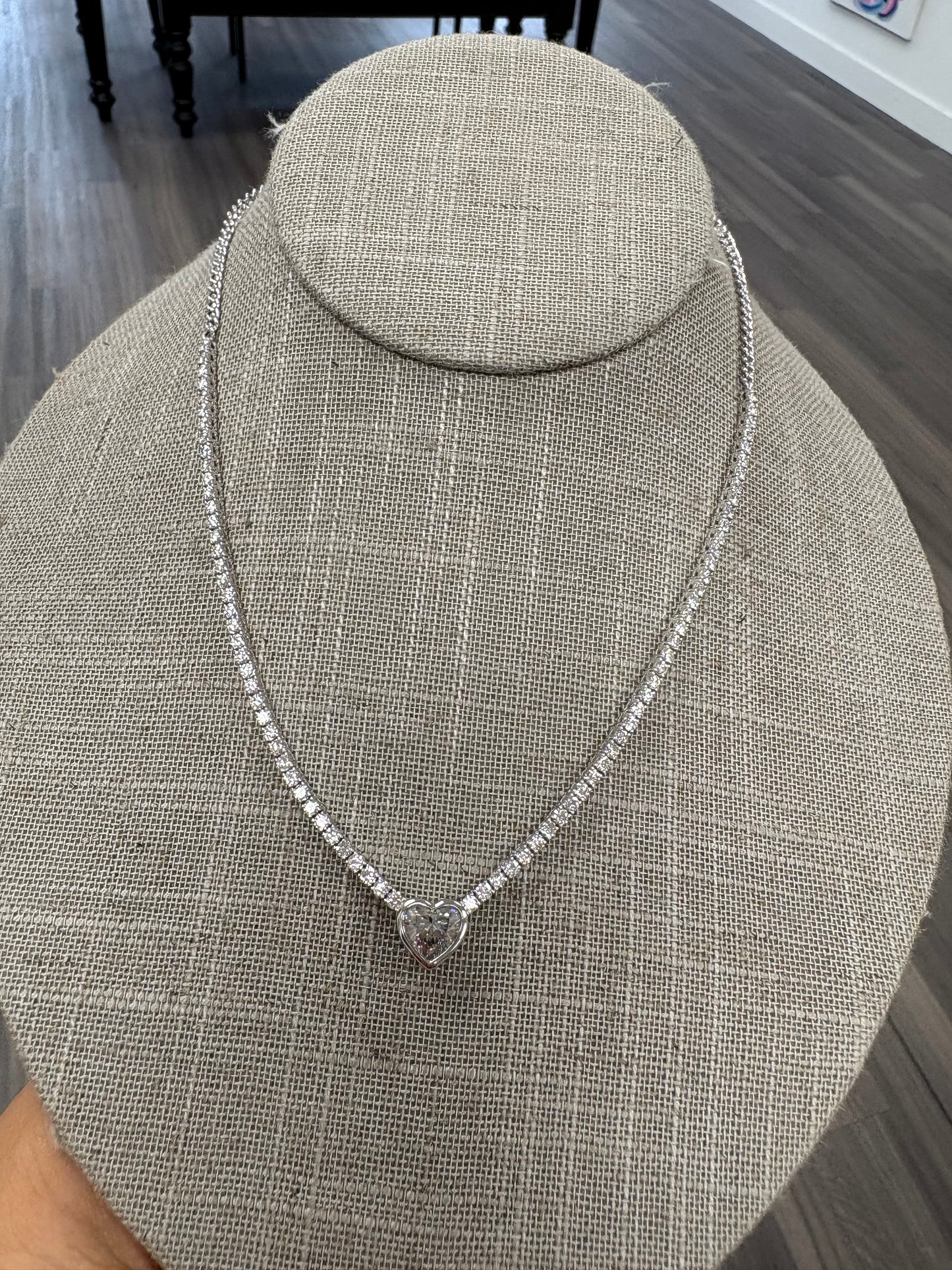 6 cttw Straight Tennis Necklace With Bezel Heart