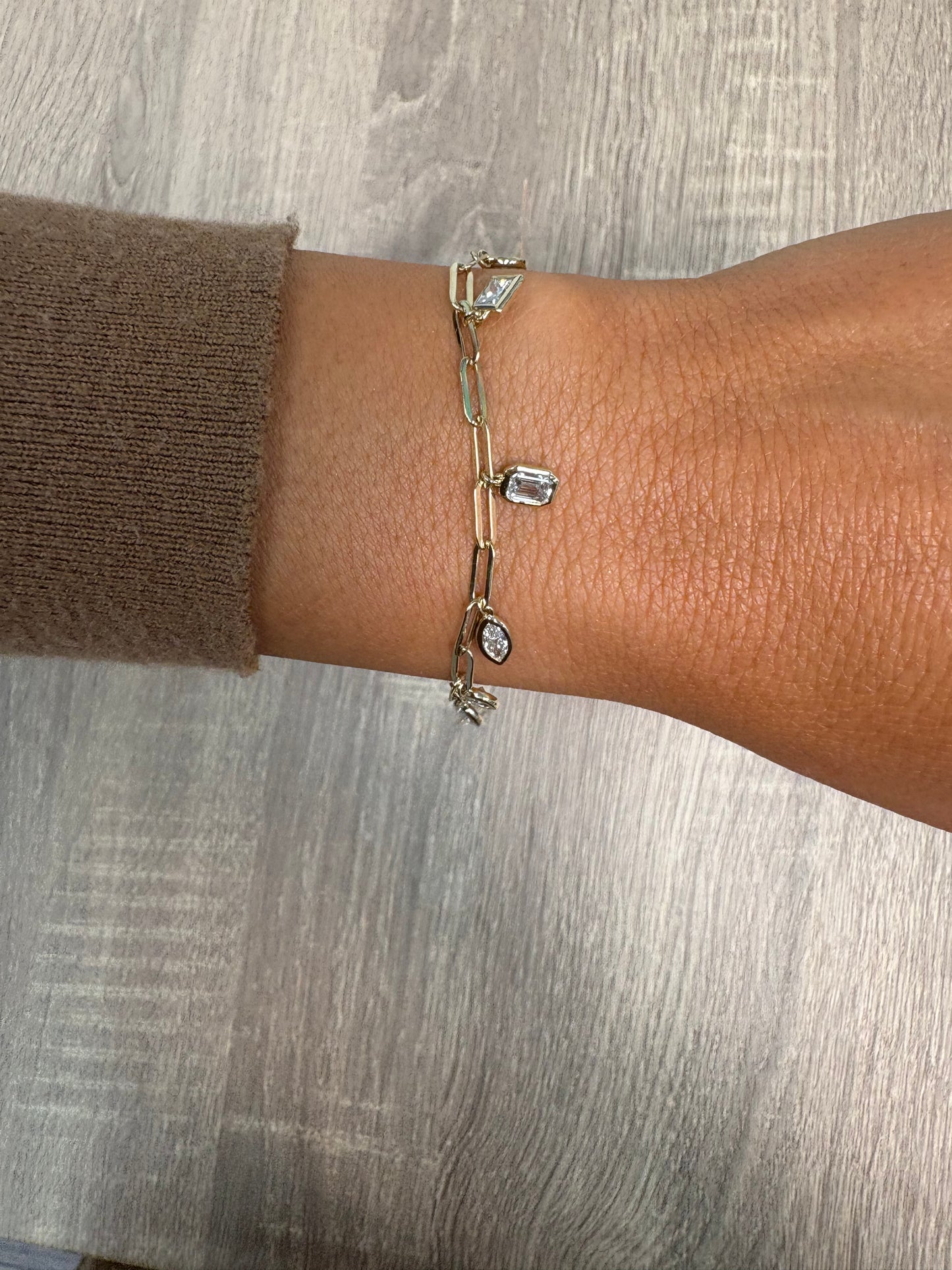 6.76 cttw Multi Shape Bezel Charms On Paperclip Chain