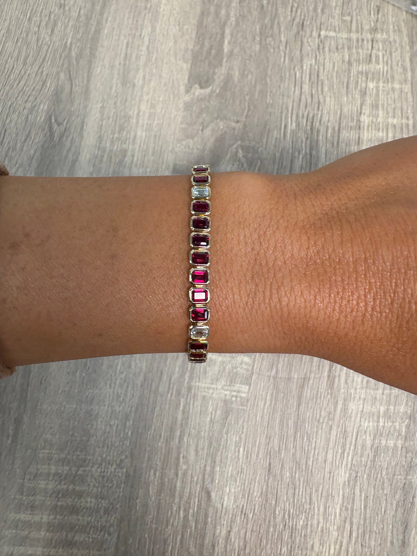 9.84 cttw Bezel Ruby Emerald Tennis Bracelet