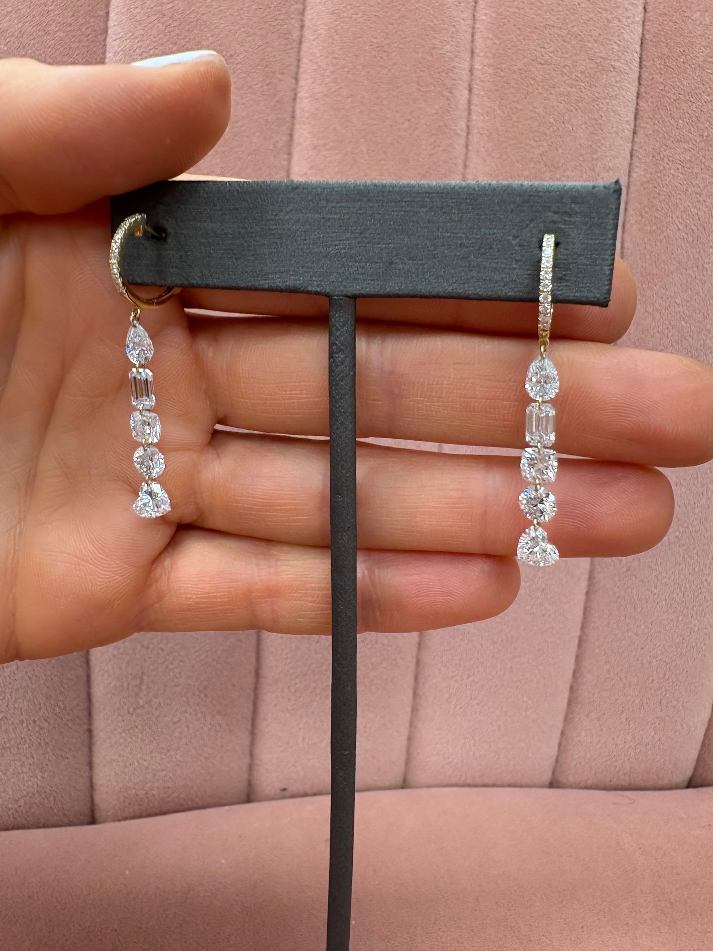 4.6 cttw Multi Shape Drop Earrings On Yellow Gold Pave Huggie