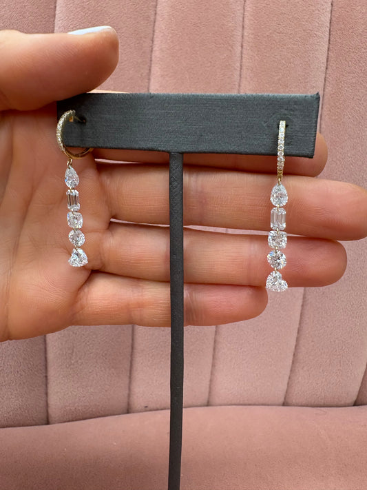 4.6 cttw Multi Shape Drop Earrings On Yellow Gold Pave Huggie