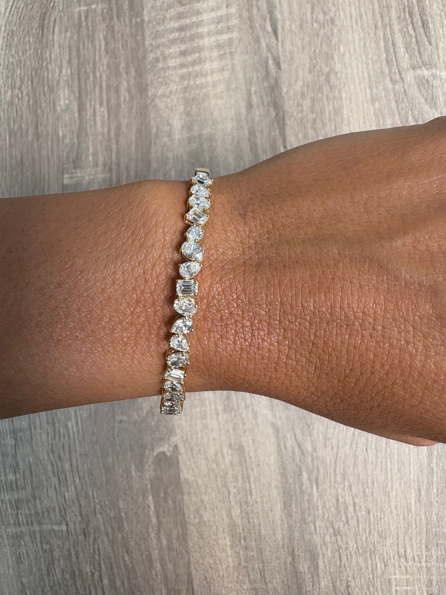 4 cttw Mixed Shape Yellow Gold Halfway Bangle