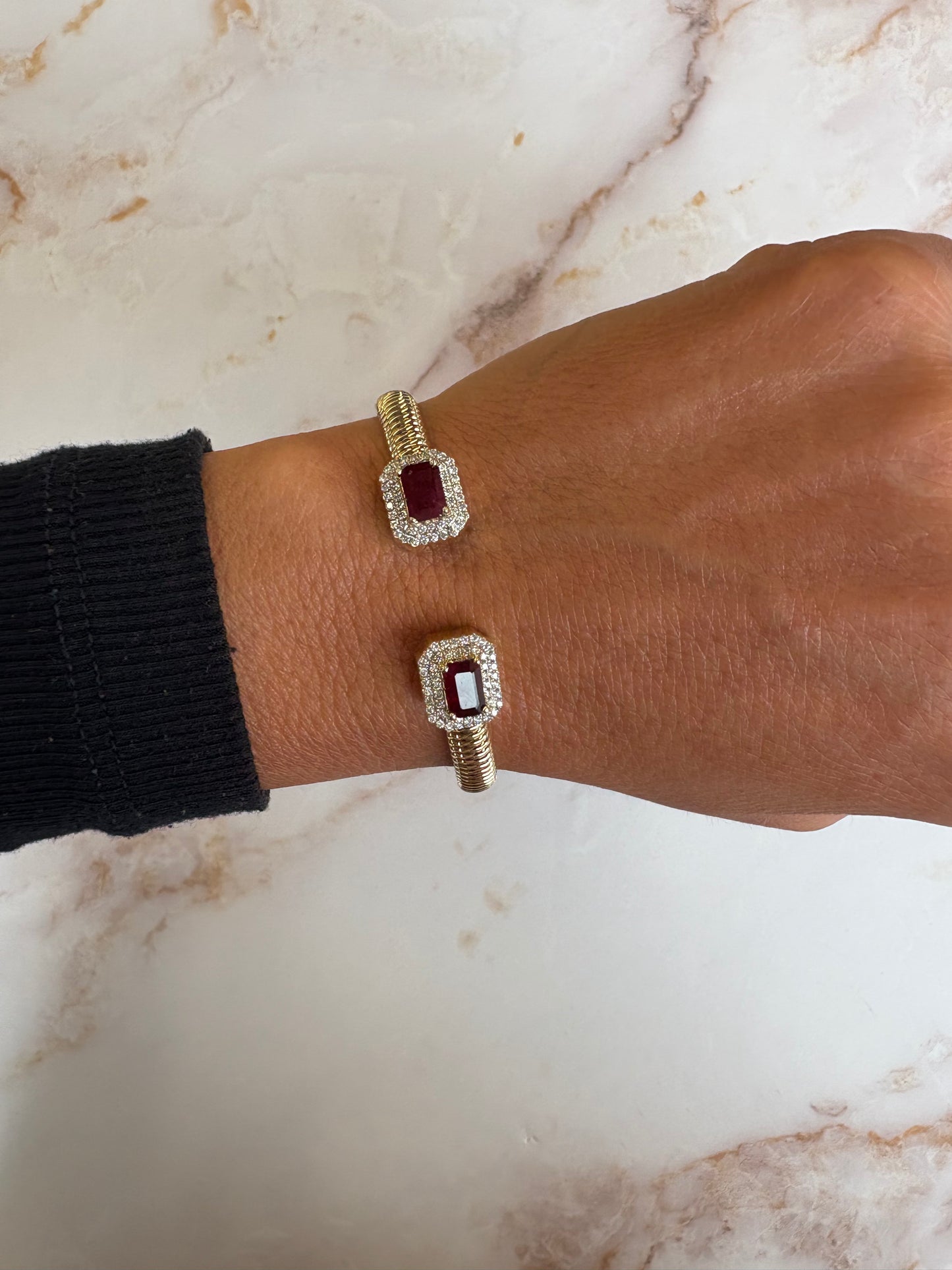 2.12 cttw double halo emerald ruby wrap bangle