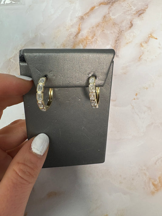 2.2 cttw east west bezel emerald yellow gold hoops