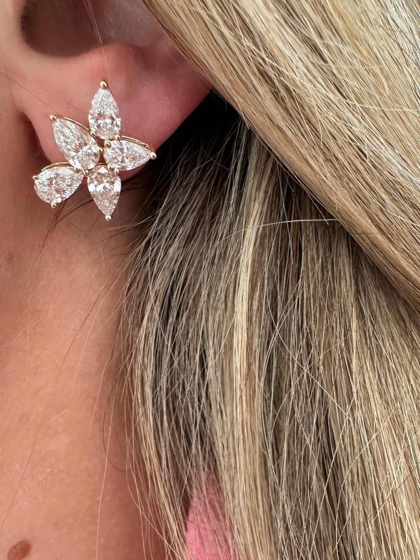 6.29 cttw yellow gold pear cluster earrings