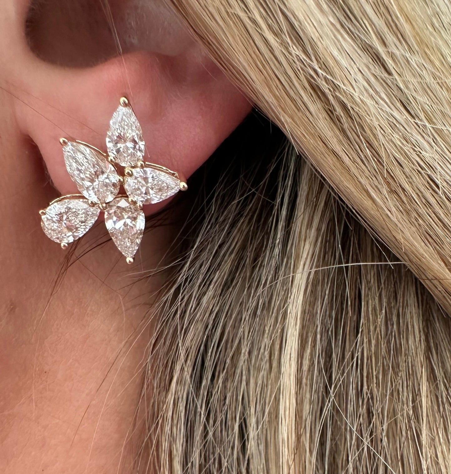 6.29 cttw yellow gold pear cluster earrings