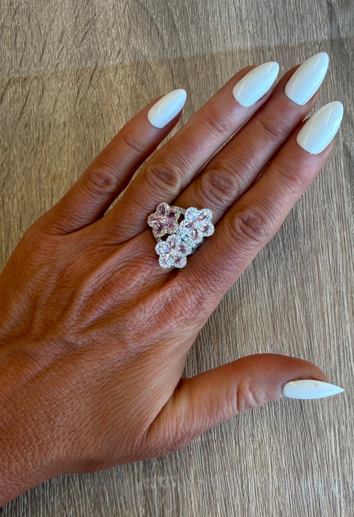 1.6 cttw pink flower diamond ring