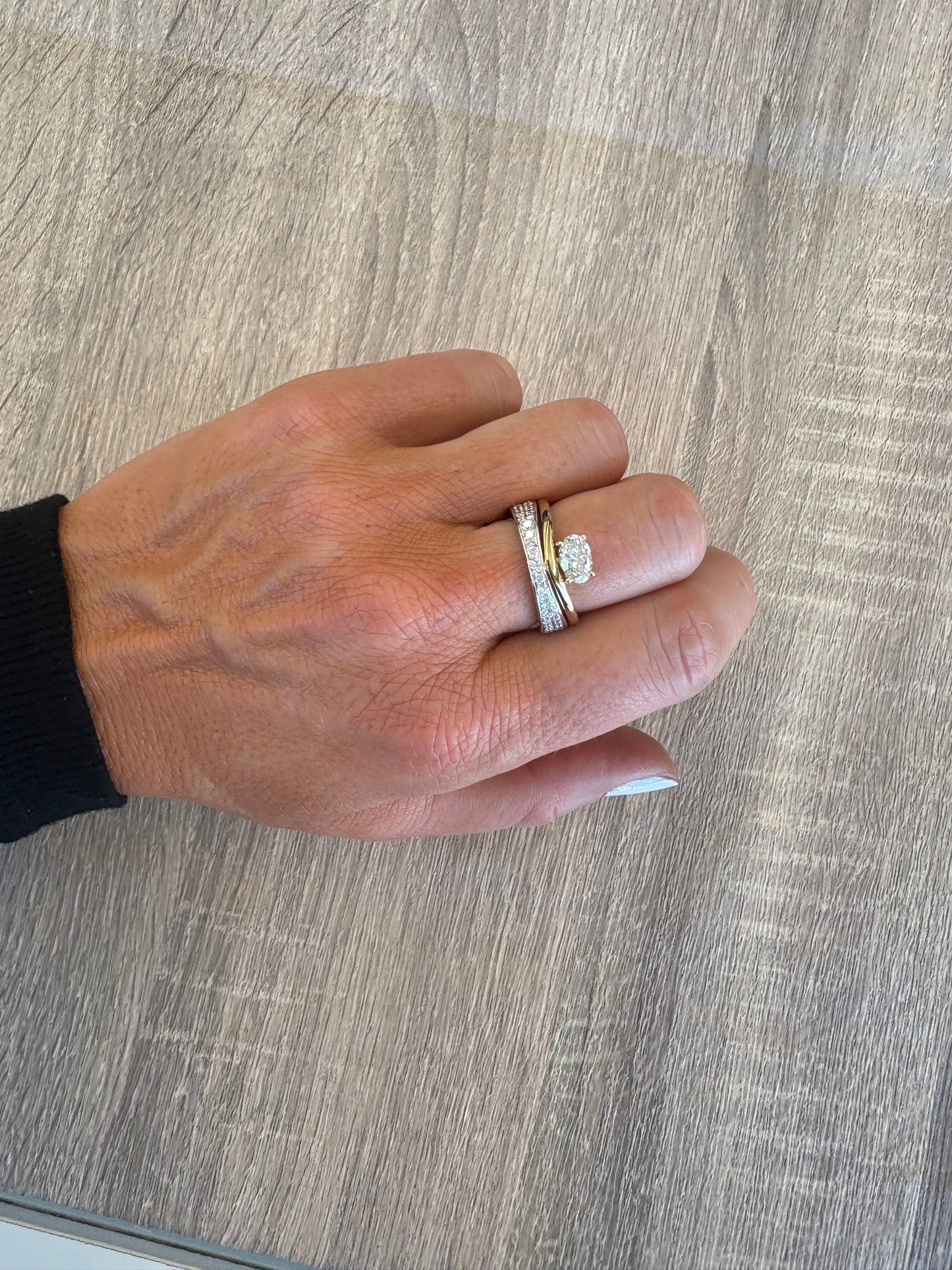 1.17 cttw 2 row yellow gold ring with oval stone