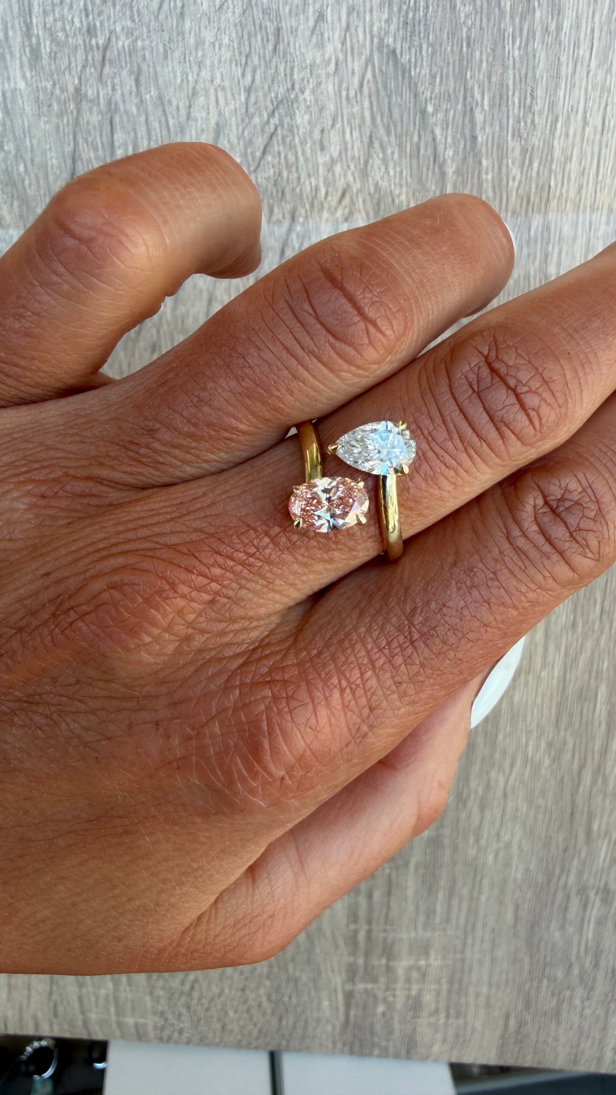 2 cttw pink oval and pear yellow gold wrap ring
