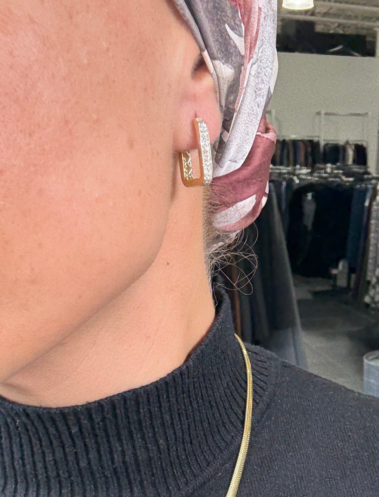 .60 cttw Yellow Gold Pave Rectangle Hoops