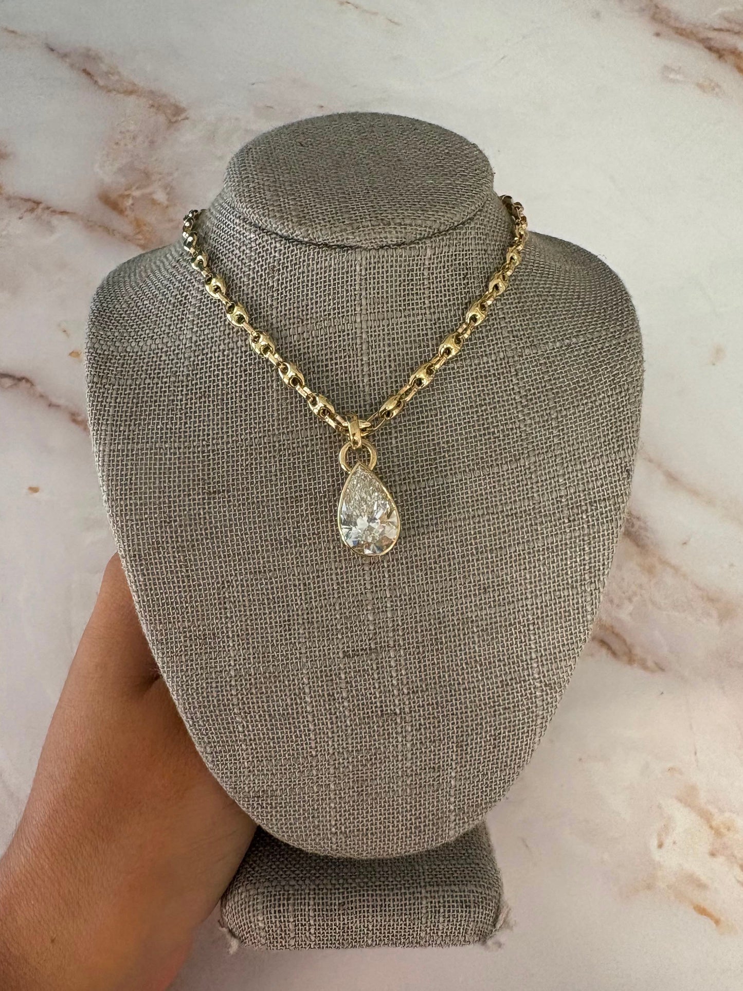 5 ct hanging bezel pear charm necklace