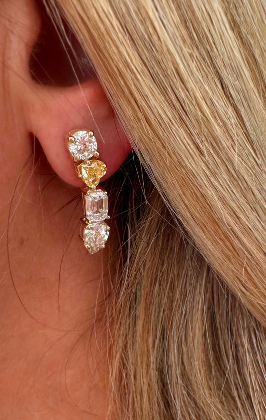 4.44 cttw multi shape drop earrings with yellow diamond heart