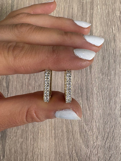 .60 cttw Yellow Gold Pave Rectangle Hoops