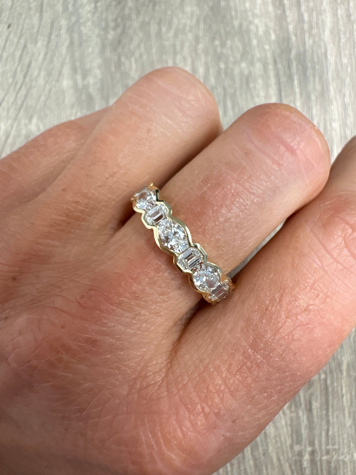 1.95 cttw oval & emerald bezel eternity band