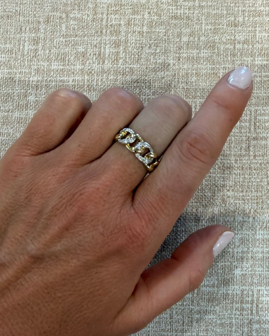 .19 cttw gold and natural pave diamond Cuban link ring