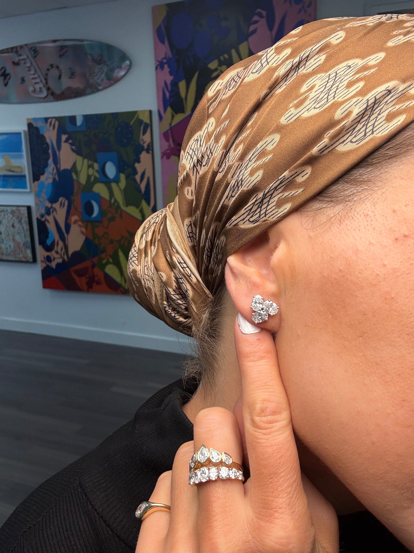 3.11 cttw 3 Stone Oval Studs