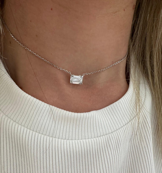 2 ct east west emerald solitaire necklace