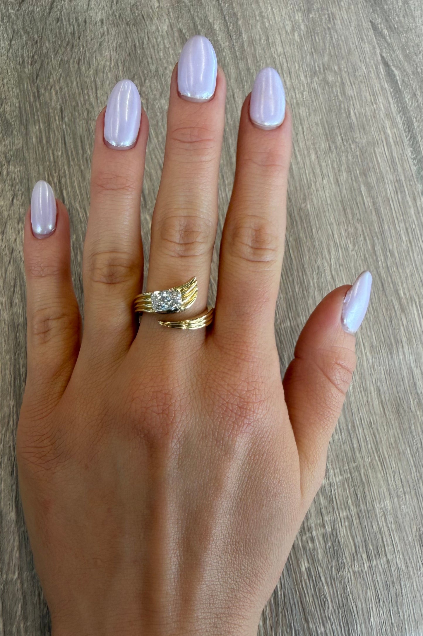 1 ct radiant on yellow gold wave wrap band