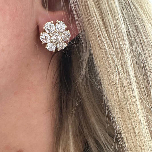 4.5 cttw yellow gold cluster flower studs
