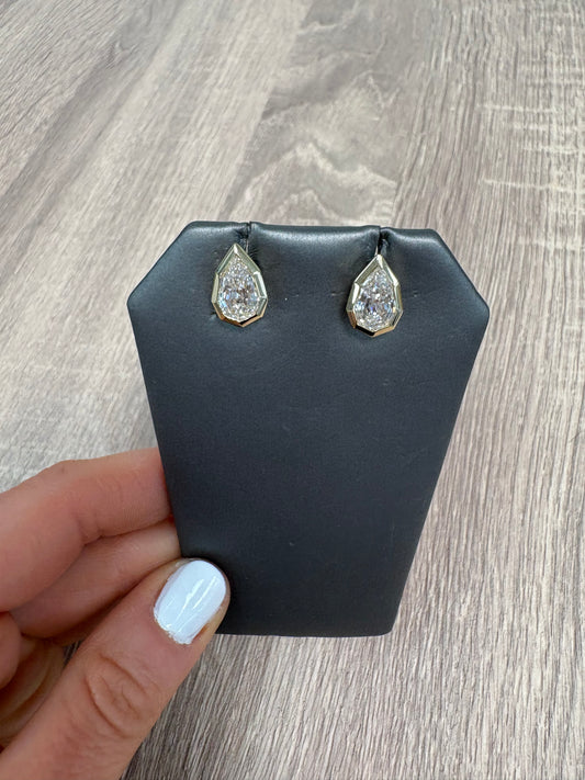4 cttw Pear Bezel Step Cut Studs